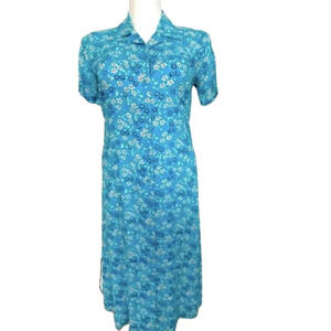 Denim & Co Blue Ditsy Floral Print Button Vintage Inspired Pin Up Maxi Dress M
